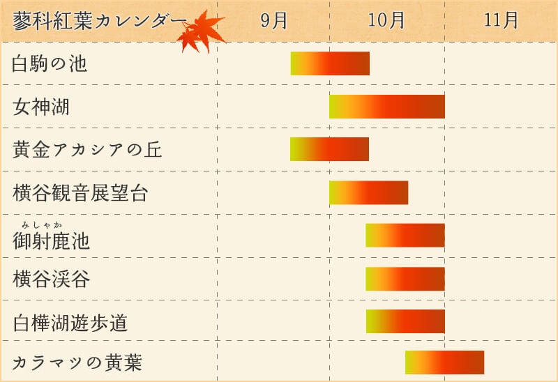 蓼科 紅葉カレンダー